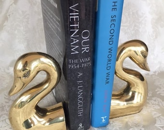 Brass Swan Bookends Solid Brass Bookends Vintage Home Decor
