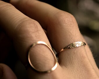 sun ring solid gold ring sterling silver ring dainty gold ring hand stamped 10k ring solid 14k gold ring delicate gold band SUNSHINE RING