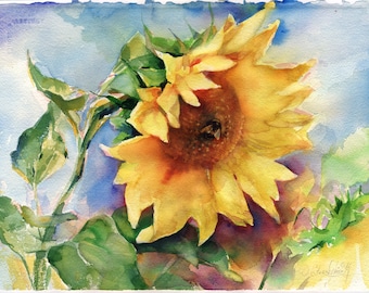 Sunflower painting - Watercolor sunflower Watercolor painting - Sunflower wall art - Sunflower print