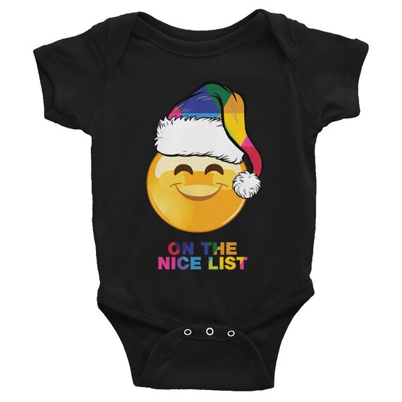 Smiley Face Onesie-Infant Apparel-Happy Face Onesie-Christmas Onesie-Funny Onesie-Santa Onesie-Santa Hat-On the Nice List Baby Onesie