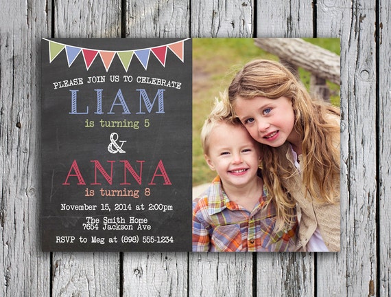 twins birthday invitation joint birthday party invite double birthday party invitations