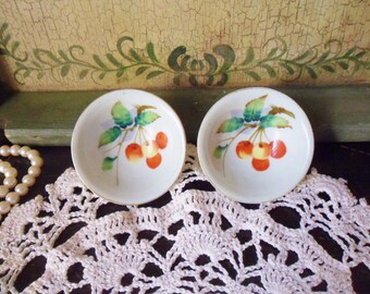 Pair of Cherry Salt Dishes, Occupied Japan Salt Bowls, Rice Bowl Shaped Salt Cellars