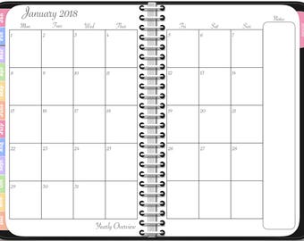 2018 Monthly Planner - Digital Awesome Planner for iPad - PDF Tablet Planner in Black with Note Pages