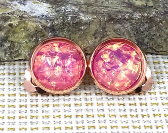 Fuchsia Fire Opal Clip On Earrings - Fire Opal - Clip On Earrings - Earrings - Non Pierced Ears - Fuschia Clip Ons - Opal Clip On Earrings