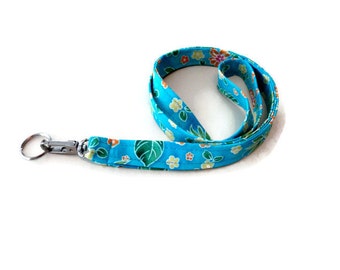 Key Lanyard, ID Badge and Key Holder, Tropical Print Fabric, Birthday Gift For Women