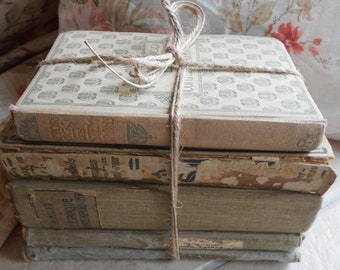 Antique French Book Bundle. Shabby Chic, Faded, Vintage Book Stack of French Classic Literature, including Victor Hugo and Old School Books.