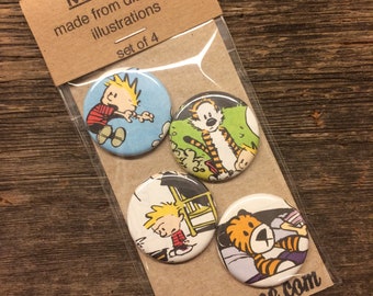 Calvin and Hobbes upcycled/recycled magnet set (4)