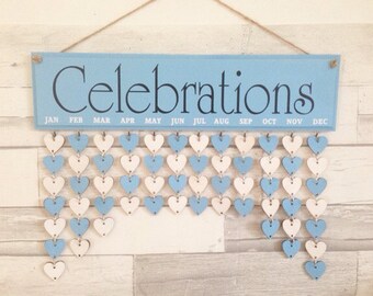Family celebration board, Birthday diary, Birthday Organizer. Wooden gift, blue birthday board, Calendar, Fab gift. Home decoration.