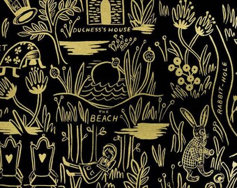 Magic Forest Charcoal Metallic - Cotton/Linen CANVAS - Wonderland - Anna Bond Rifle Paper Co - Cotton + Steel 8027-32 Per Half Yard