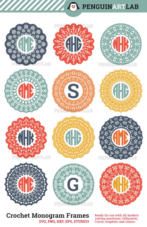Download Crochet Lace Circle Monogram Frame SVG Mandala Cut Files for
