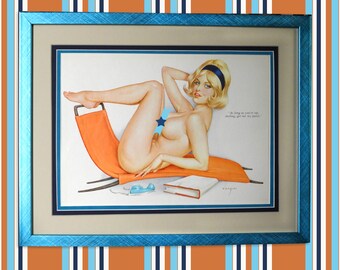 Vargas Blonde Mod Pin-Up Girl 1960's - Framed Picture