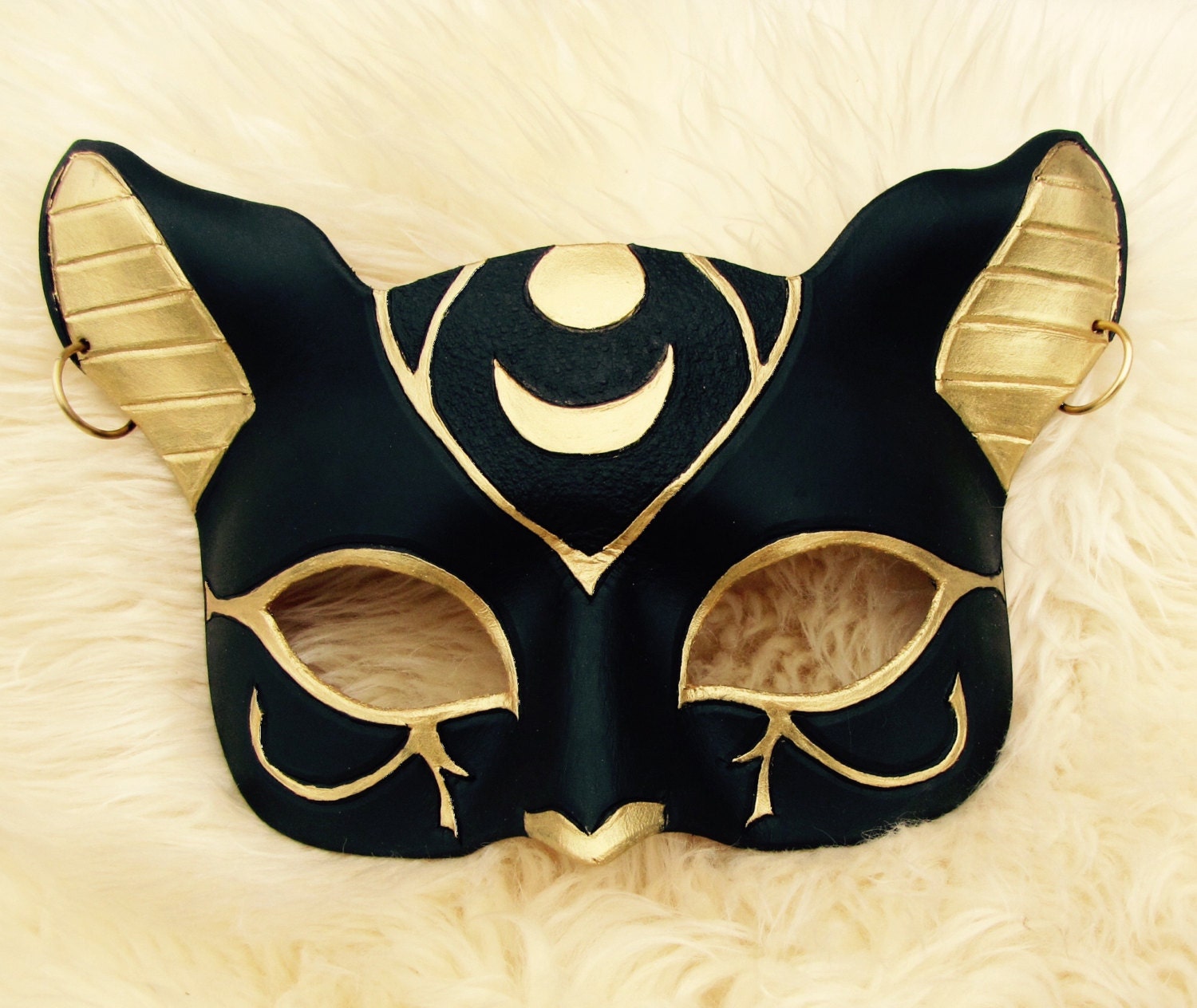New Demi Bast Egyptian Cat Goddess Leather Mask In Black