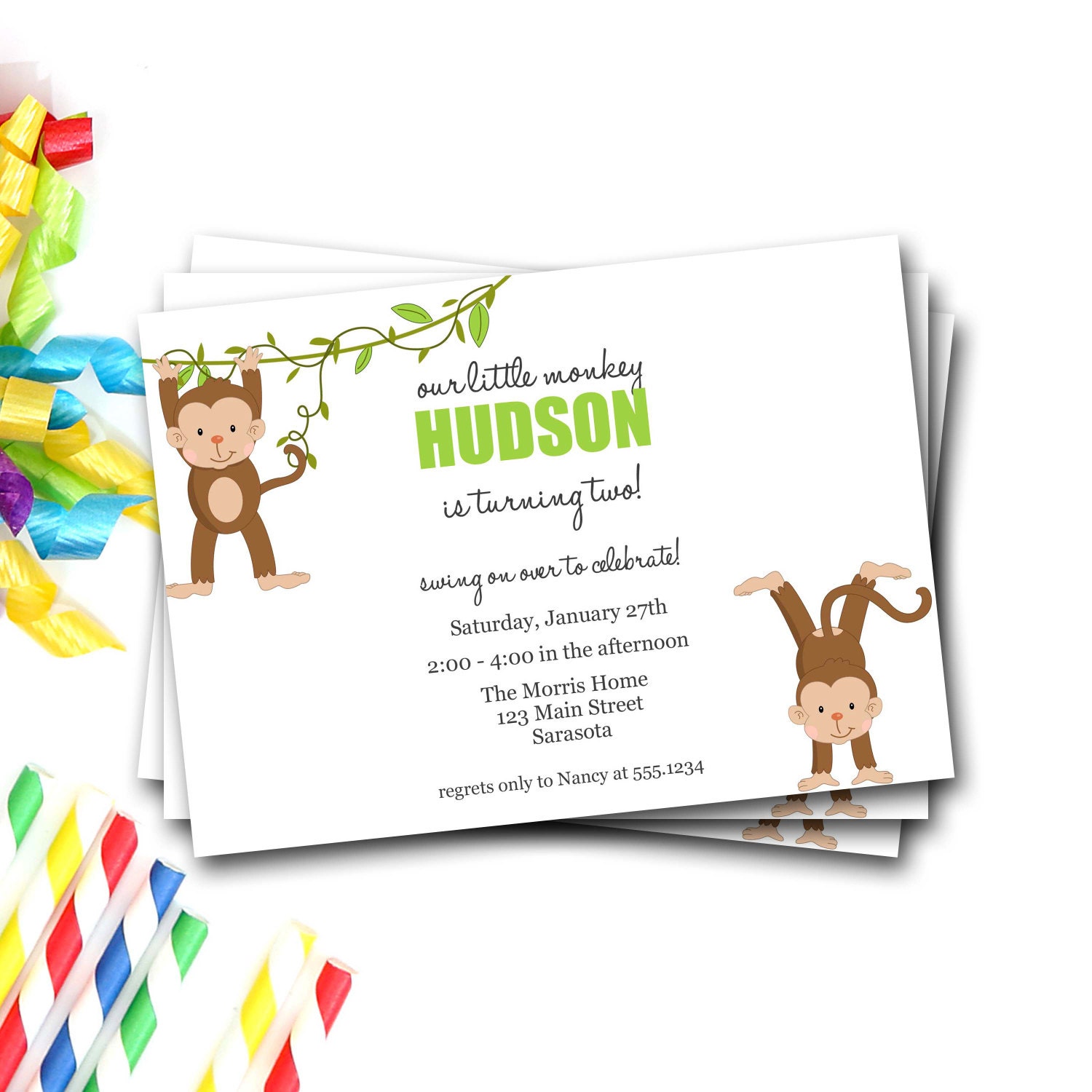 Monkey Birthday Invitation Monkey Invitation Monkey Party