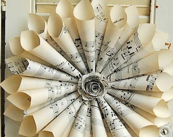 Sheet Music Wreath / Paper Wreath / Vintage Sheet Music / Paper Rose / Vintage Wedding