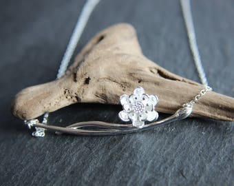 Chain of 925 silver chain necklace flower with branch