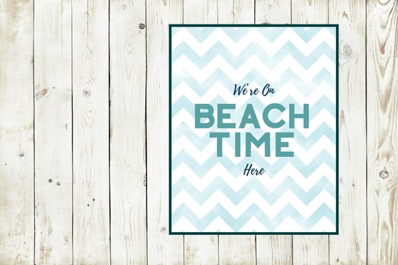 Beach Time, Summer Print, Blue Chevron, Art Print, Waves Print, Ocean Themed Wall Decor, Summer Vacation, Beach House Poster, Digital Print
