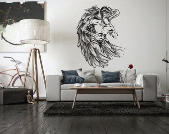 Wall Vinyl Sticker Bedroom Gym Sparta warrior wings helmet sword fight bo3199