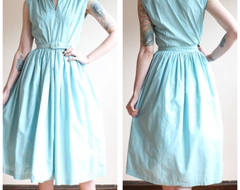 1940s Dress // Chambray Cotton Day Dress // vintage 40s dress