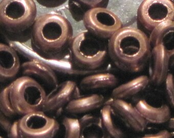 Rounded Metal Heishi Spacer Beads- 2mm x 4mm Copper Tone Flat Disks- *Choose Lots of 25 or 100 *