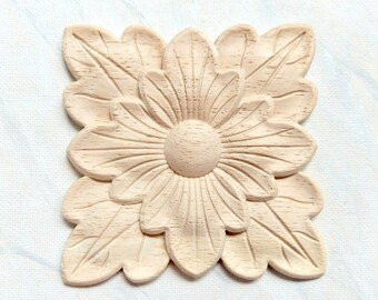 Square rosette, square applique, furniture applique, square onlay, furniture decoration, wood embellishment, wood carving, 2 pcs