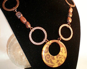 27"- Long Antique Copper Stone Necklace