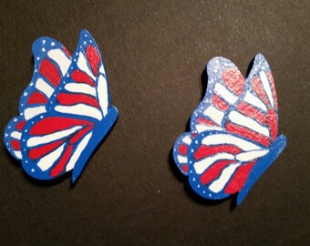 Red White & Blue Wooden Butterfly Magnet