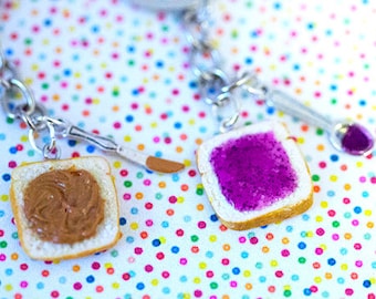 Miniature Cute BFF Peanut Butter Grape Jelly Keychain Set with knife and spoon- Best Friend Forever