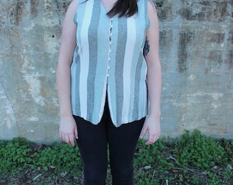 Vintage Textured Silk Sleeveless Button Down Blouse