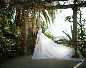 Wedding bridal cloak white ivory cream vanille chiffon (polyester) cape with hood handfasting Medieval Wedding Cape