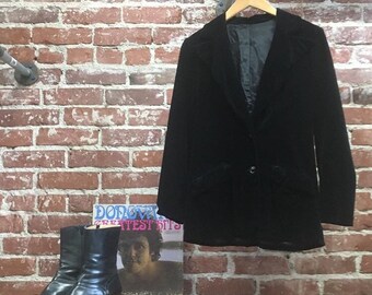 Vintage Men's Seventies 1970s Black Velvet Blazer Size Extra Small