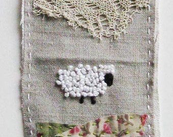 Mini art quilt, sheep, embroidery