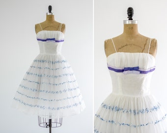 vintage 1950s party dress | 50s tulle dress | vintage white formal prom dress