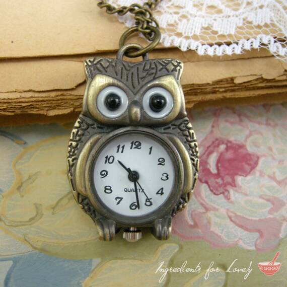 1 pc Vintage Style Owl Pocket Watch Necklace Pendant Chain