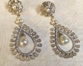Chandelier pearl and crystal earrings