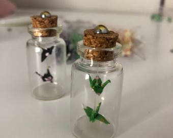 Mini Origami Cranes in Glass Bottle