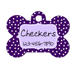 Personalized Dog Tag - Dog ID Tag - Purple Dots Personalized Bone Dog Tag - Custom Pet ID Tag
