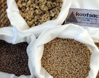 Natural silk bulk food bags, produce bags, biodegradable food bags, reusable food bags, bulk bin bags,grain bags, 3 large bags, white