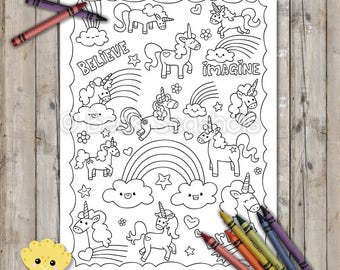 Unicorns and Rainbows Printable Coloring Page