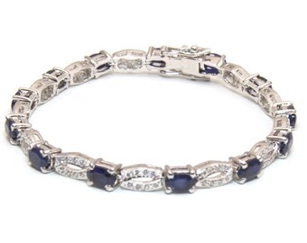 5.6ct Sapphire & White Topaz Bracelet Sterling Silver (SA1)