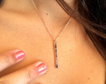 Date Necklace, Roman numeral Necklace, Rose Gold Bar Necklace, Anniversary Gift, Wedding Date, Personalized Date Necklace, Bridesmaid Gift