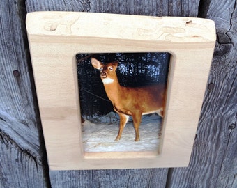 cadre photo rustique / bois cadre / cadre, la faune cerf photo / vivre à bord, cadre de photo Accueil / fait à la main de pays / log cabine décor photo 5 x 7