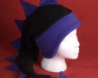 Dragon Hat - Black / Purple Fleece Dinosaur Ear Flap Animal Hat by Ningen Headwear