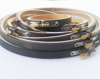 MIXED SIZES Set of 6- Carbon Gray Hand-Stained Wooden Embroidery Hoops- Unique Hoops!