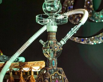 Modern design hookah, glass design shisha - - smoking tobacco - ochic special hookah - handmade- hamsa hand hookah - gold