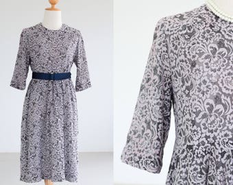80s fully LACE DRESS Elbow Length Sleeves Full dress 1980s Vintage Retro