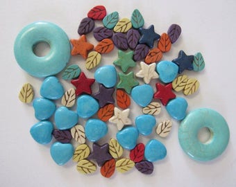 60 Magnesite Stone Mix, 35mm Donuts, 15mm Star, 12mm Leaves, Hearts, Heart, Britz Beads Supply
