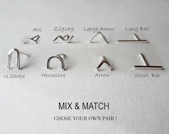 Mix and Match Sterling Silver Stud Earrings | Mismatched Earrings | Silver Stud Earring Set of 2 | Geometric Stud Earrings | Everyday studs