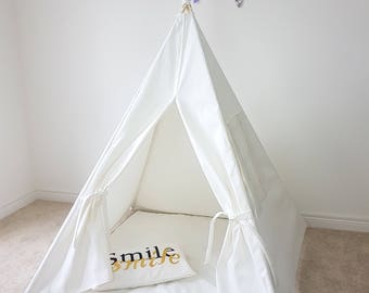 Kids Teepee Tent Plain OFF-white Canvas Teepee Tipi Playhouse Play Tent