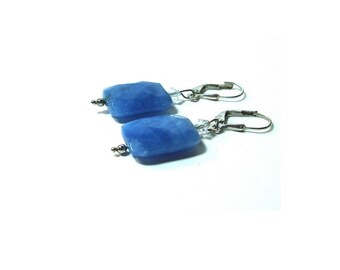 Blue Denim Quartz Earrings , Sterling Silver Lever Ear Wires