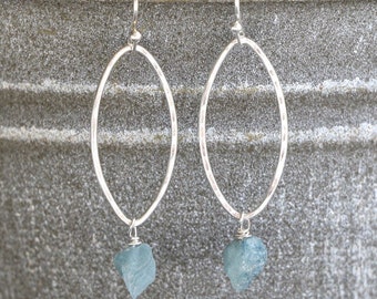 Hoop Earrings Aquamarine Earrings March Birthstone Gemstone Earrings